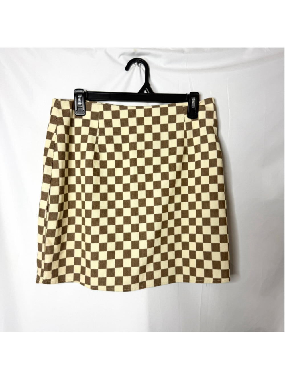 Molly Green Checkered Mini Skirt Size L Brown Beige